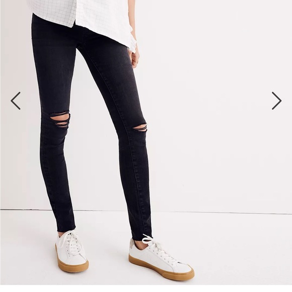 Madewell Maternity Skinny Jeans Over-the-Belly Distressed Black Denim - Picture 3 of 10